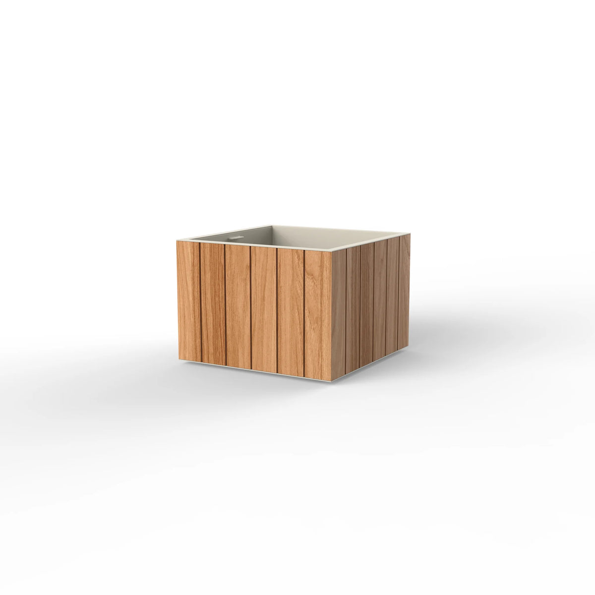 Jardinière Vineyard, panneaux en teck naturel, sans roulettes, sur fond blanc
